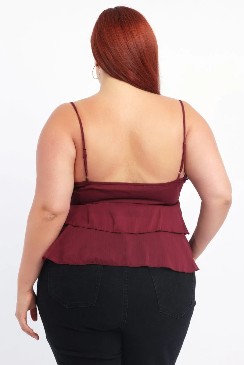 Red Cami Top Sleeveless Ruffle Chiffon - Image 5