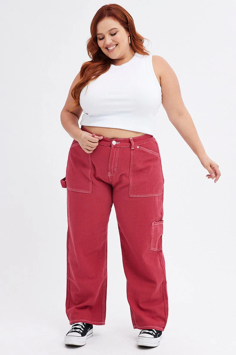 Red Cargo Jeans Out Pocket
