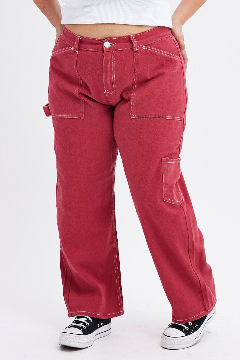 Red Cargo Jeans Out Pocket - Image 2