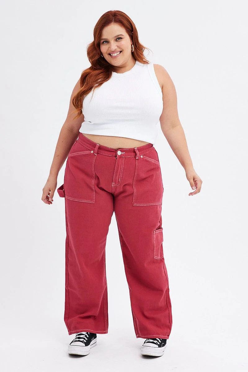 Red Cargo Jeans Out Pocket - Image 3