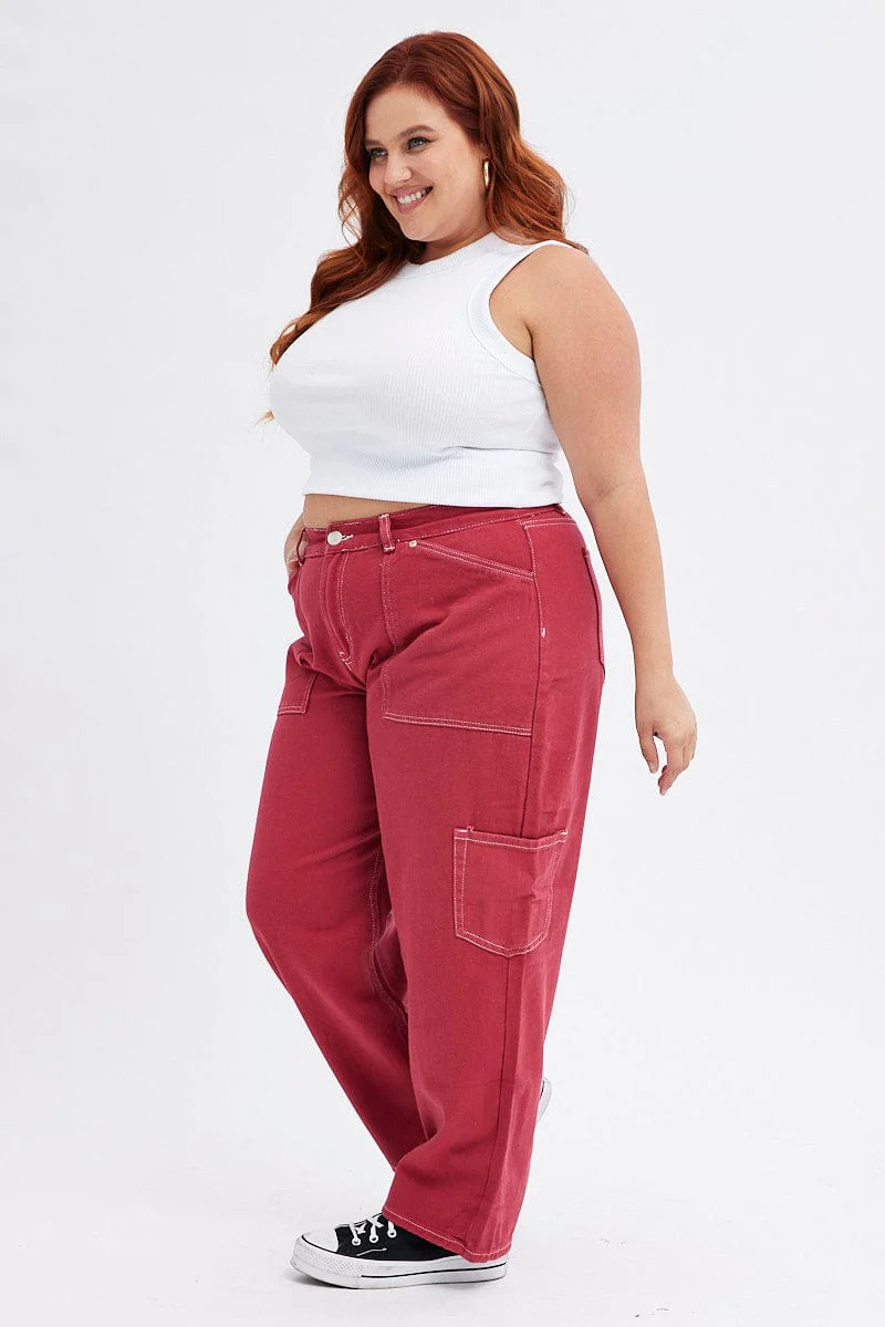 Red Cargo Jeans Out Pocket - Image 4