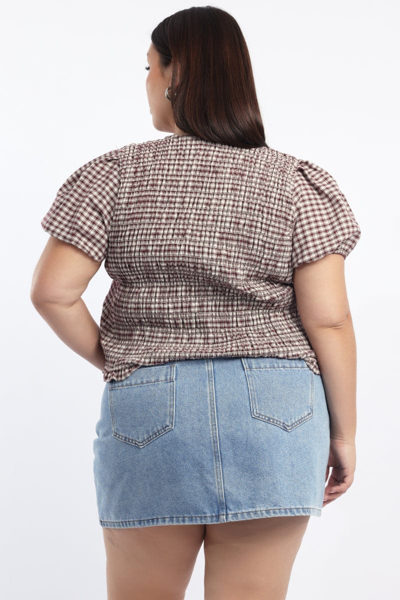 Red Check Crop Top Front Tie - Image 5