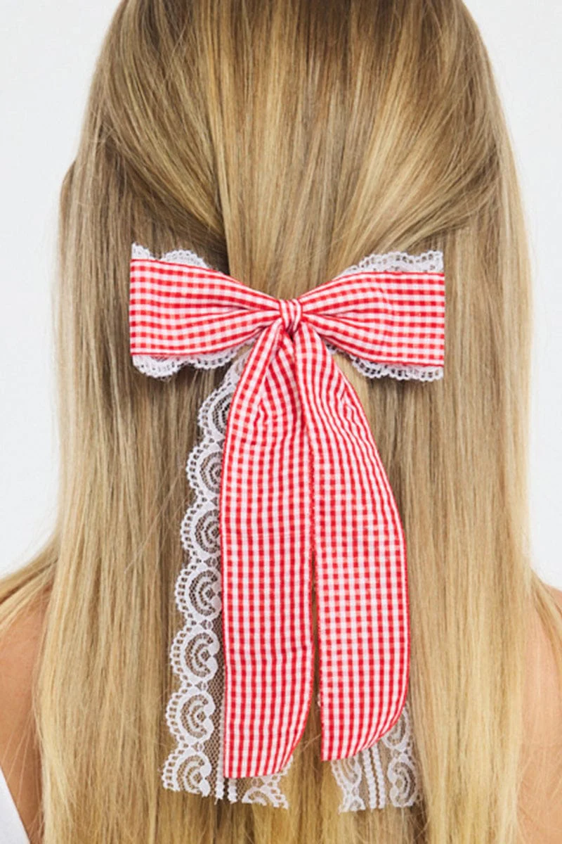 Red Check Print Hair Bow