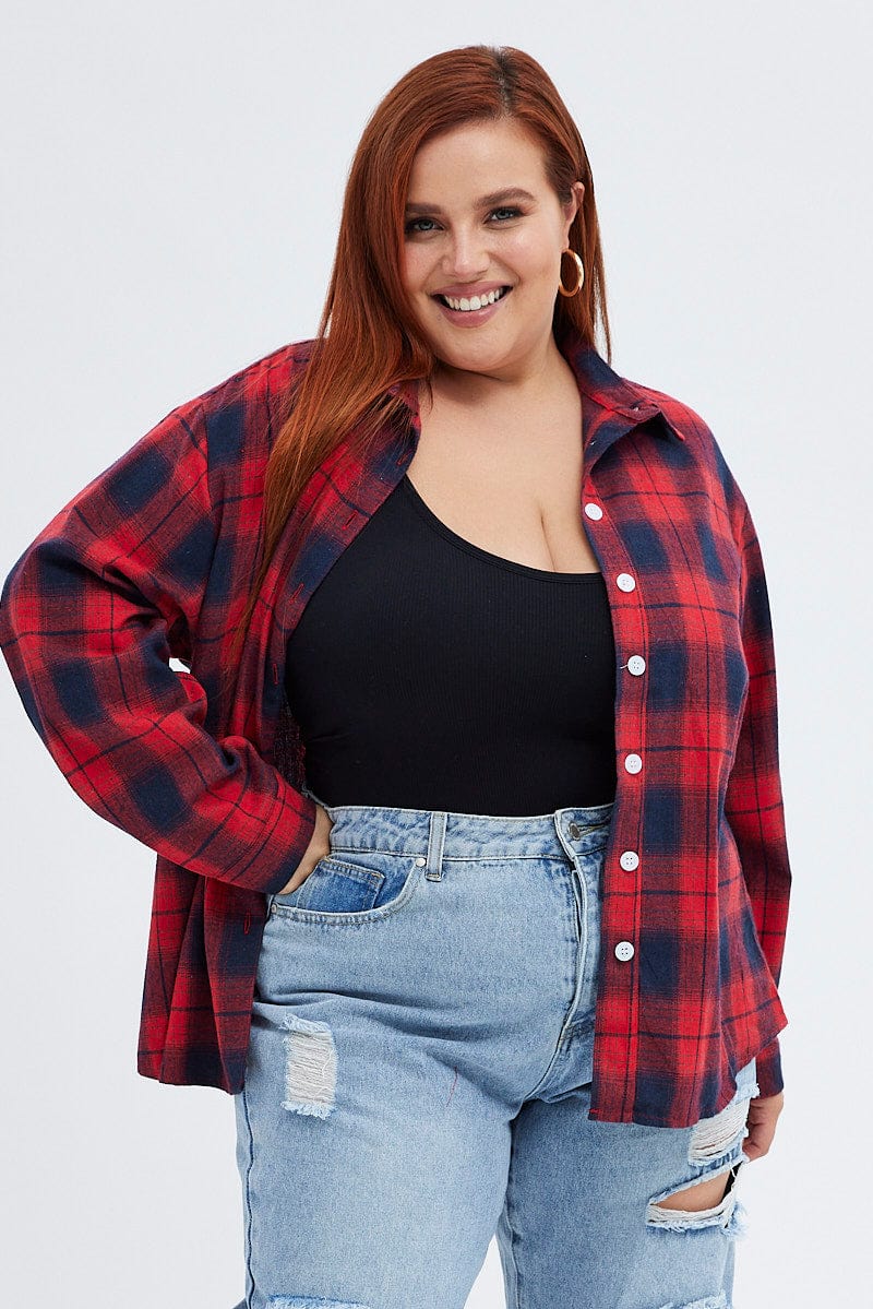 Red Check Relaxed Shirt Long Sleeve - Image 3