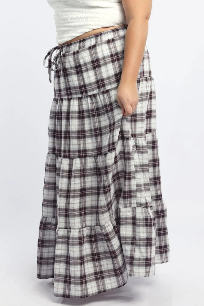 Red Check Tie Waist Tiered Maxiskirt - Image 3