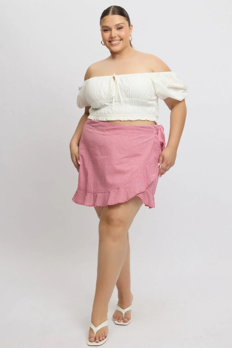 Red Check Wrap Gingham Mini Skirt - Image 3