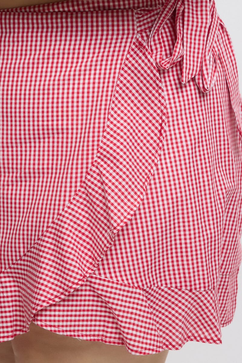 Red Check Wrap Gingham Mini Skirt - Image 6