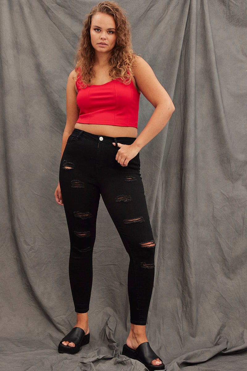 Red Corset Top Ponte Sleeveless - Image 2