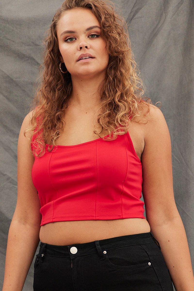 Red Corset Top Ponte Sleeveless - Image 3