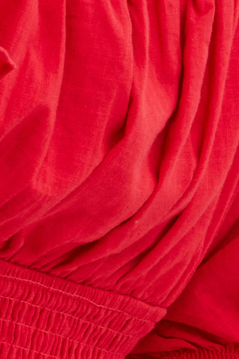 Red Crop Top Short Sleeve Cut Out Cotton - Image 6