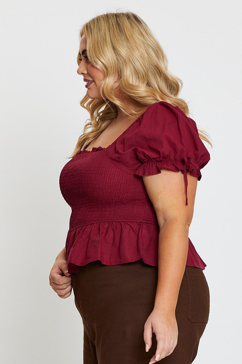 Red Crop Top Short Sleeve Tie Front - Image 4