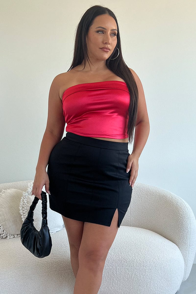Red Crop Tube Top Strapless