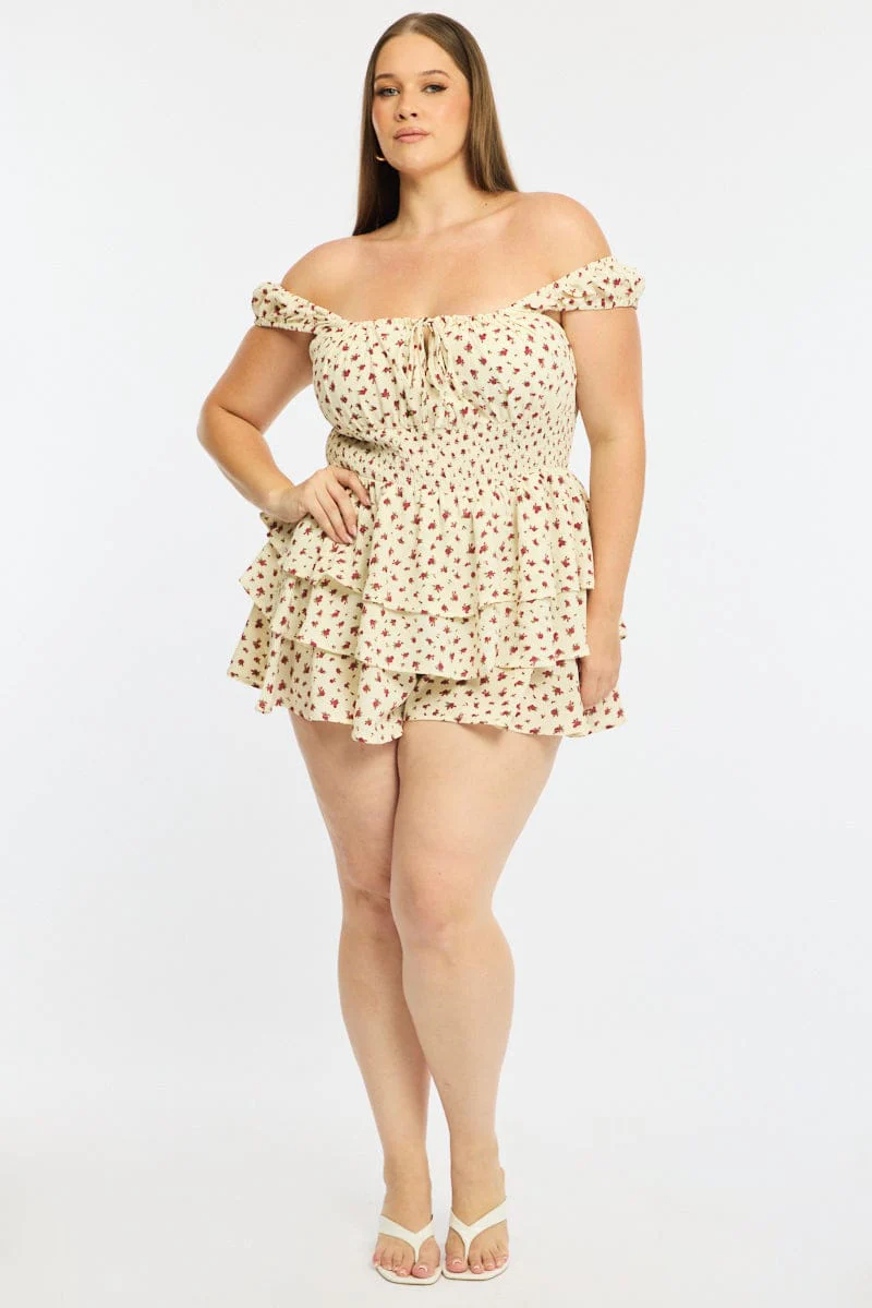 Red Ditsy Playsuit Short Sleeve Ruffle - Image 2