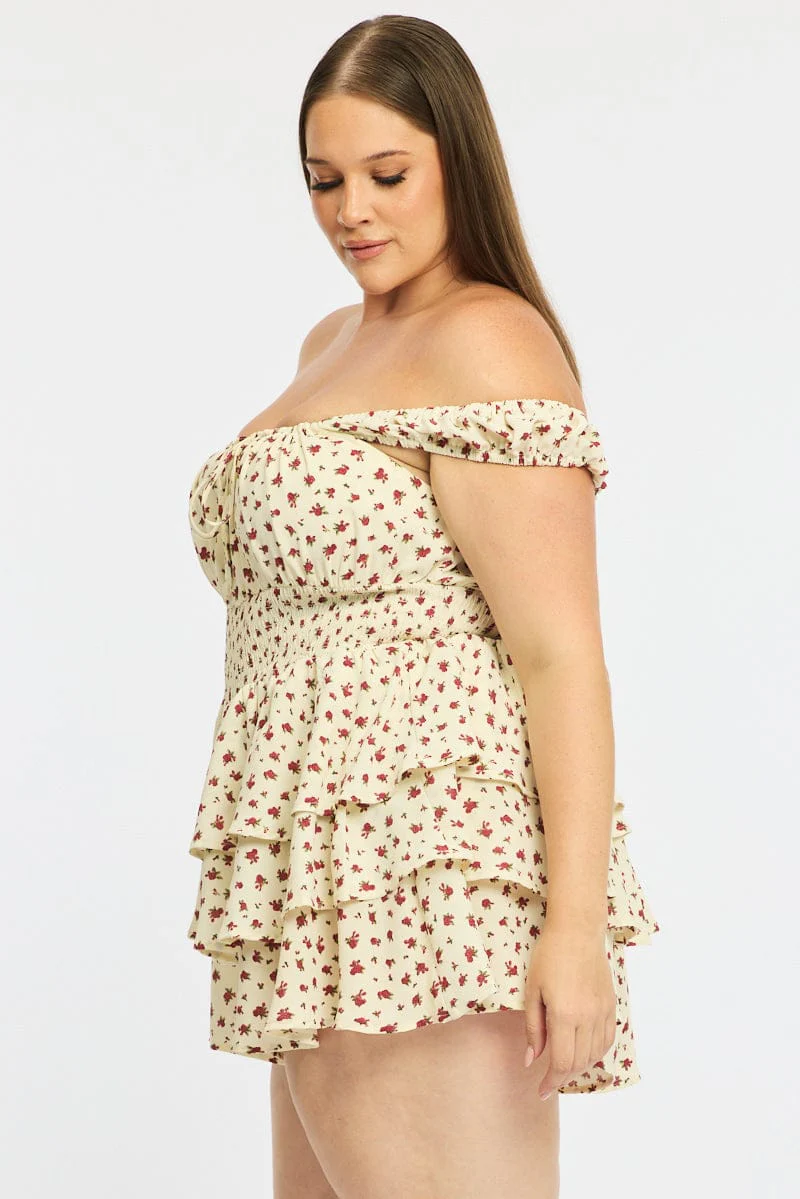 Red Ditsy Playsuit Short Sleeve Ruffle - Image 4