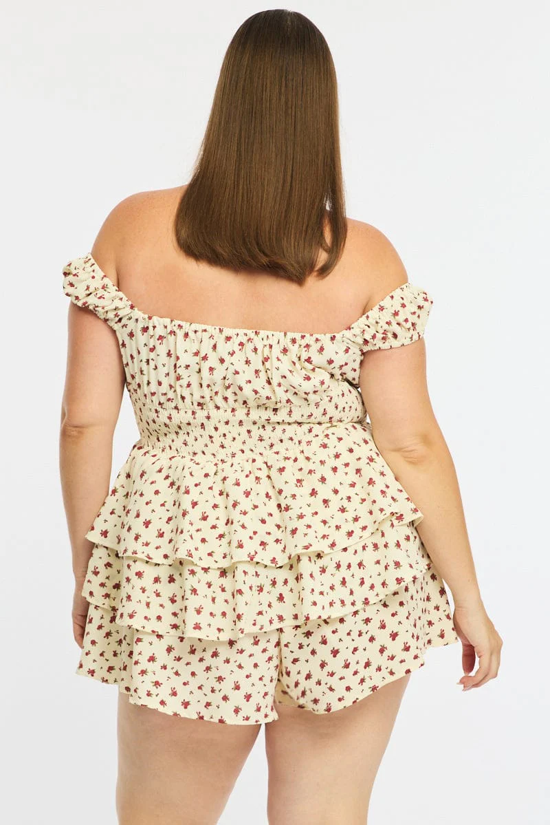 Red Ditsy Playsuit Short Sleeve Ruffle - Image 5