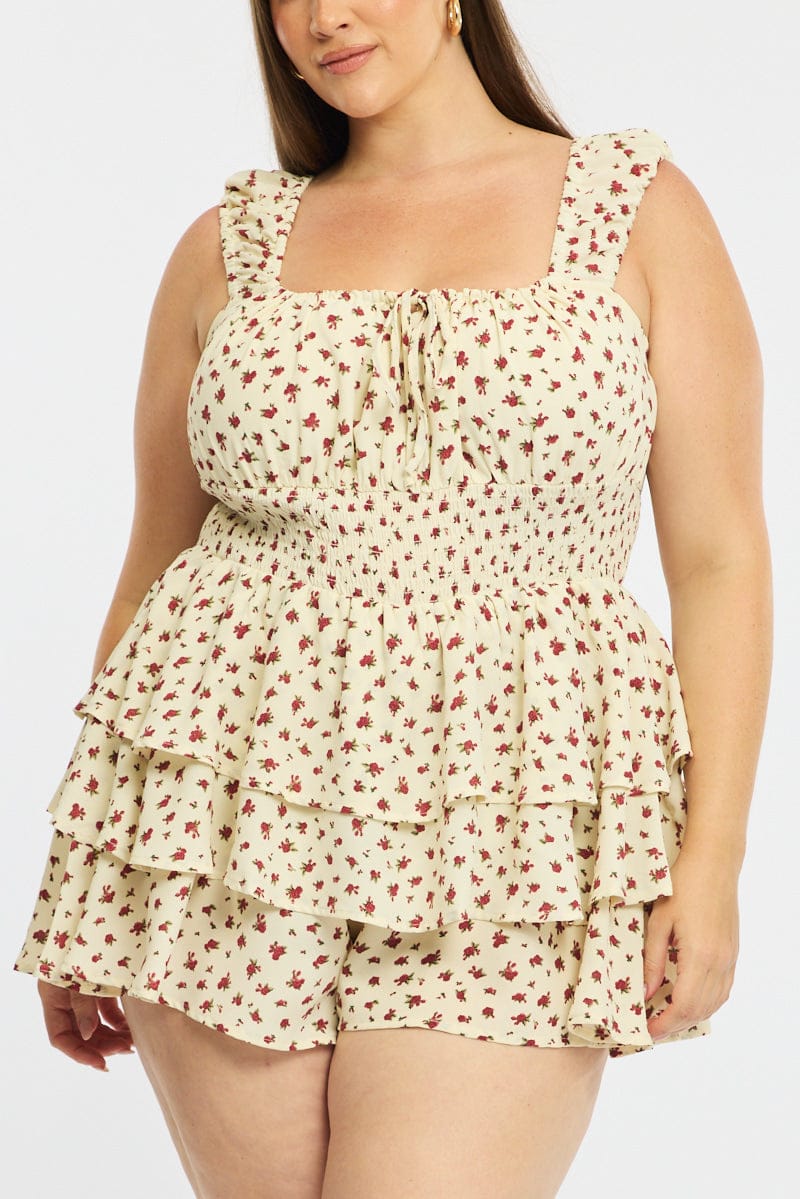 Red Ditsy Playsuit Short Sleeve Ruffle - Image 6