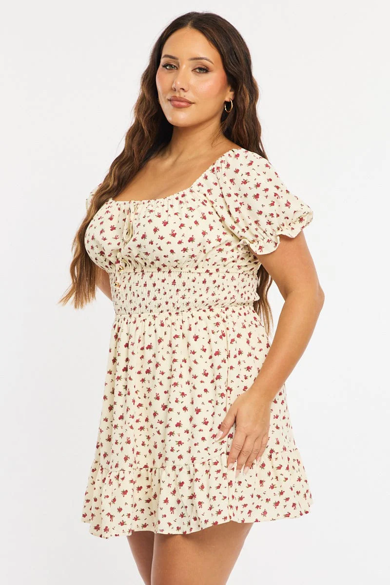Red Ditsy Skater Dress Short Sleeve - Image 3
