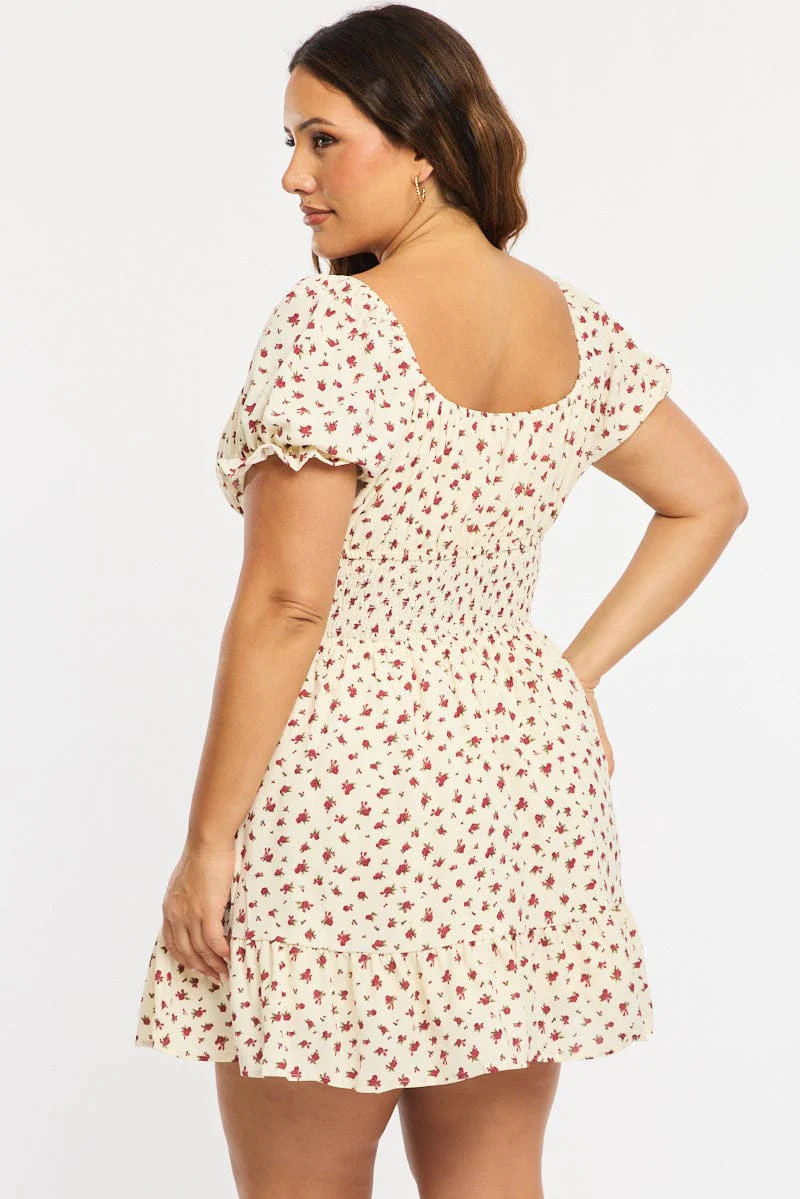 Red Ditsy Skater Dress Short Sleeve - Image 4