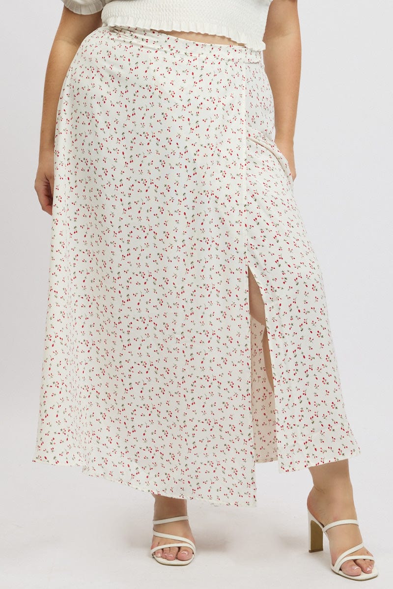 Red Ditsy Wrap Maxi Skirt - Image 3