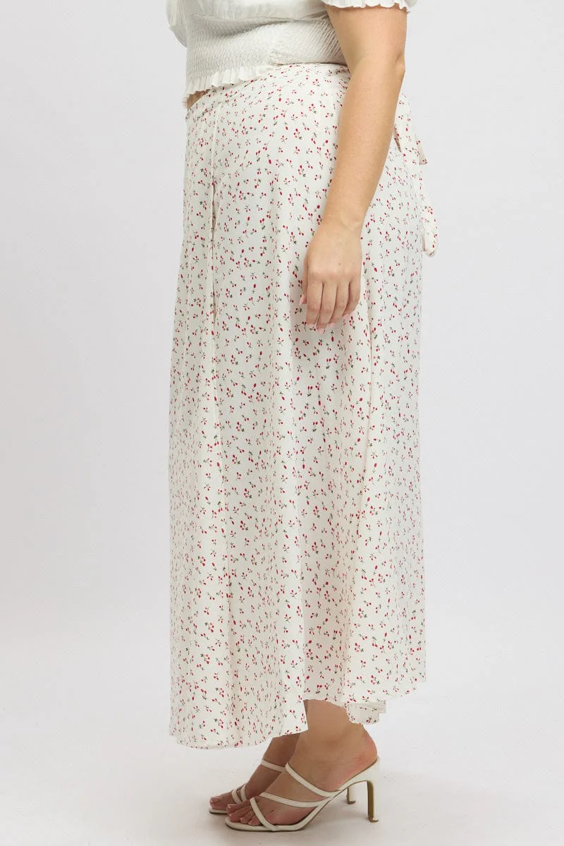 Red Ditsy Wrap Maxi Skirt - Image 4
