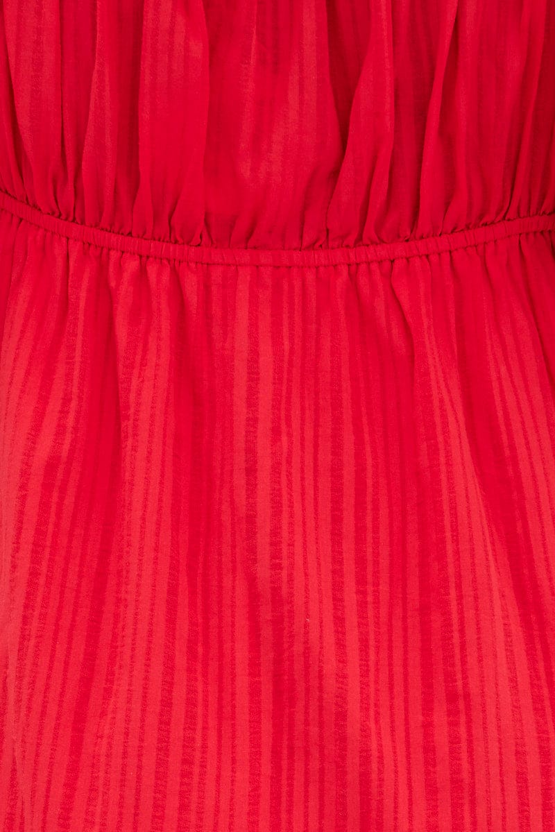 Red Fit And Flare Dress Short Sleeve Ruched Bust - Image 6