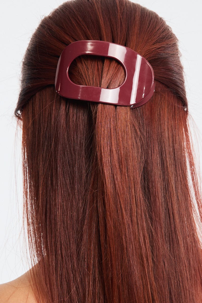 Red Flat Barrette Hair Clip - Image 2