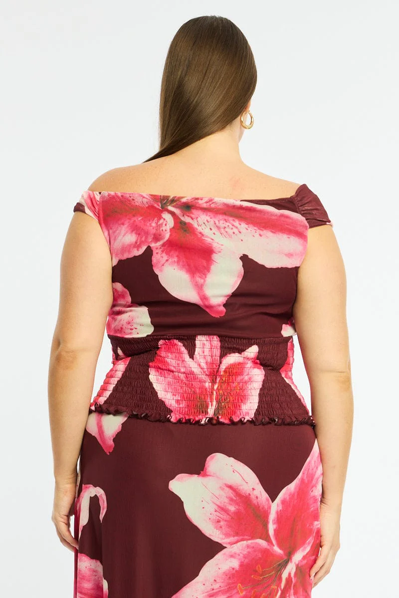 Red Floral Asymmetrical Top Sleeveless Mesh - Image 4