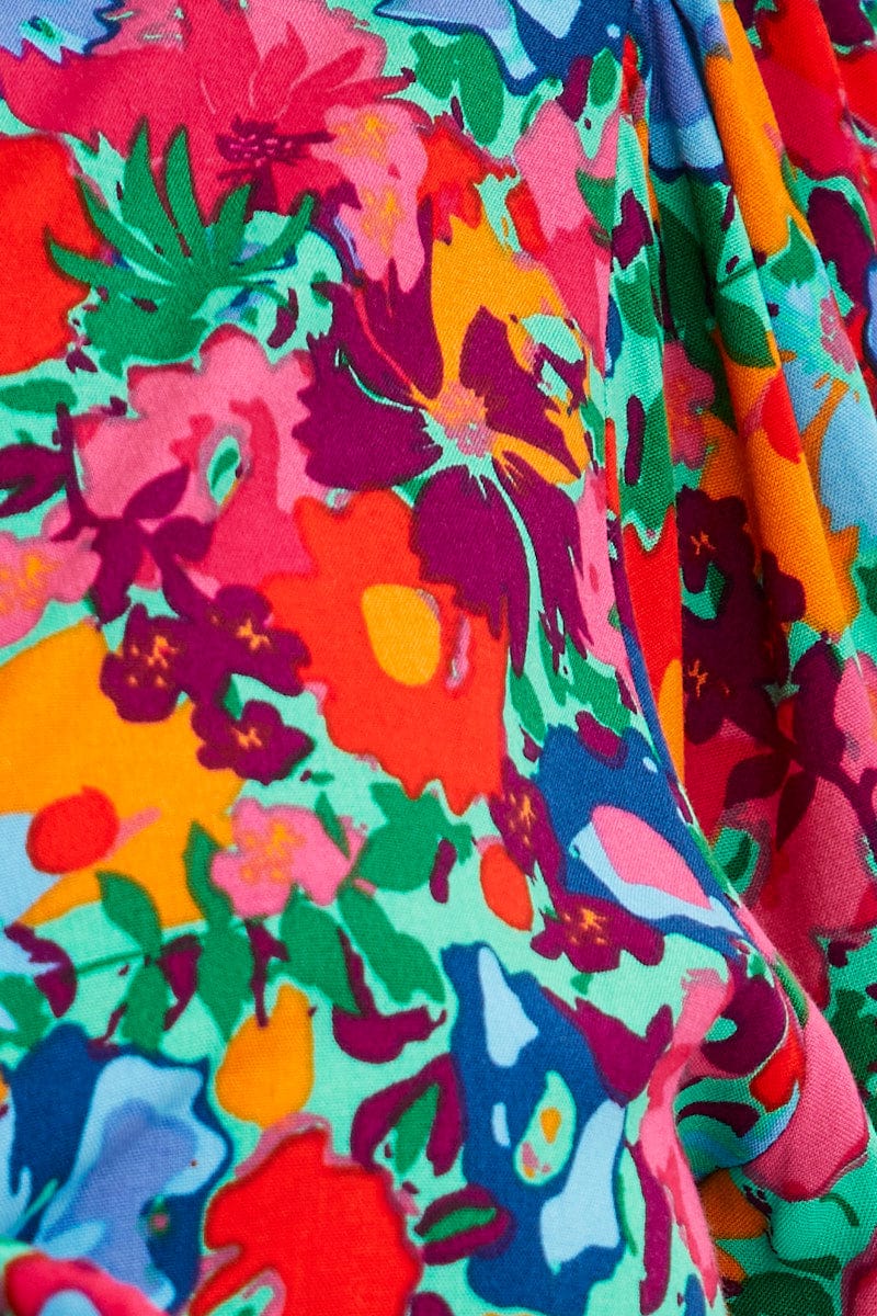Red Floral Crop Top Short Sleeve Tie Front - Image 6