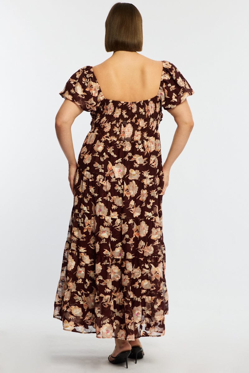 Red Floral Maxi Dress Short Sleeve Cut Out - Image 5