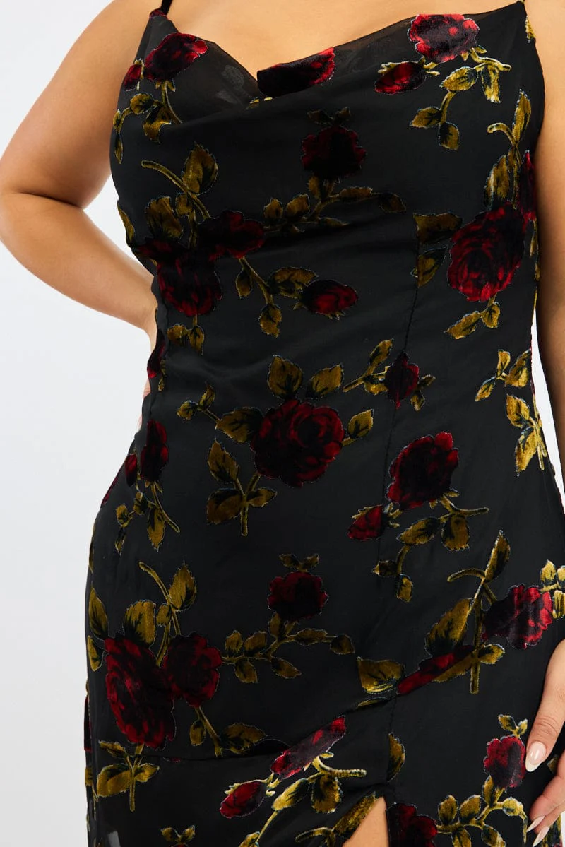 Red Floral Maxi Dress Sleeveless Cowl Neck - Image 7