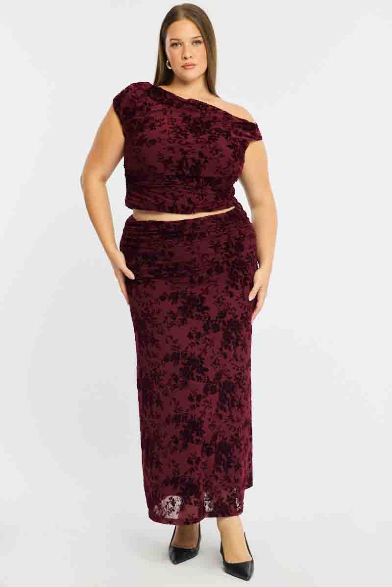 Red Floral Maxi Skirt Mesh - Image 3