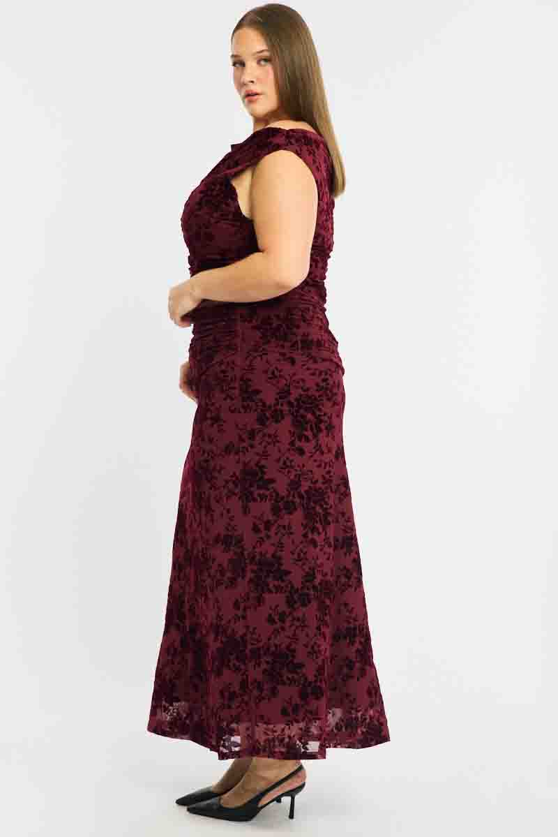 Red Floral Maxi Skirt Mesh - Image 4