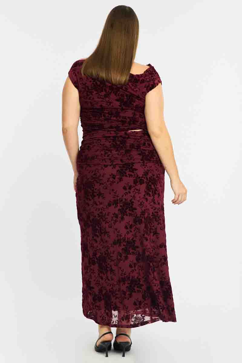Red Floral Maxi Skirt Mesh - Image 5