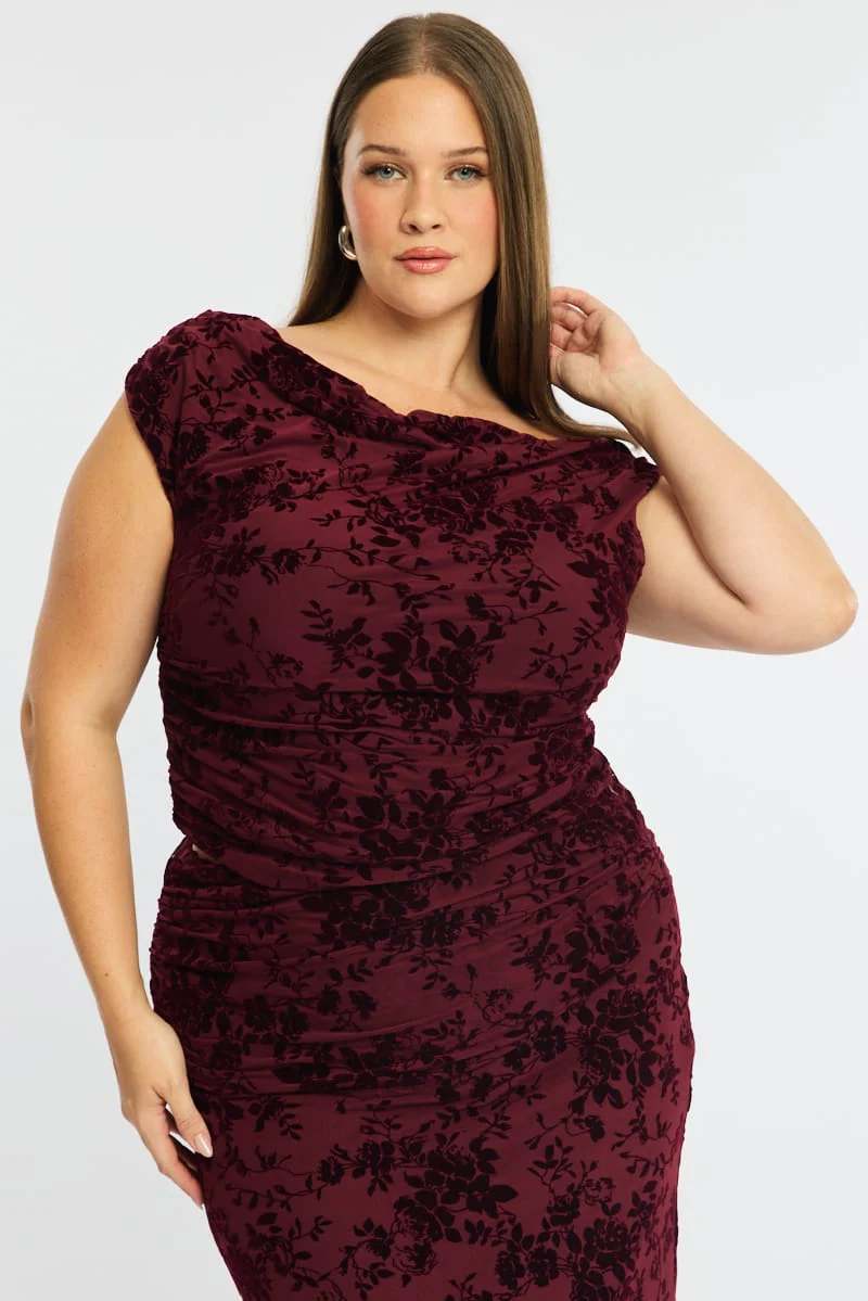 Red Floral Off Shoulder Top Sleeveless Mesh - Image 2