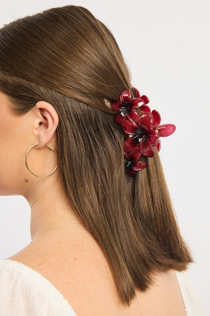 Red Flower Claw Clip