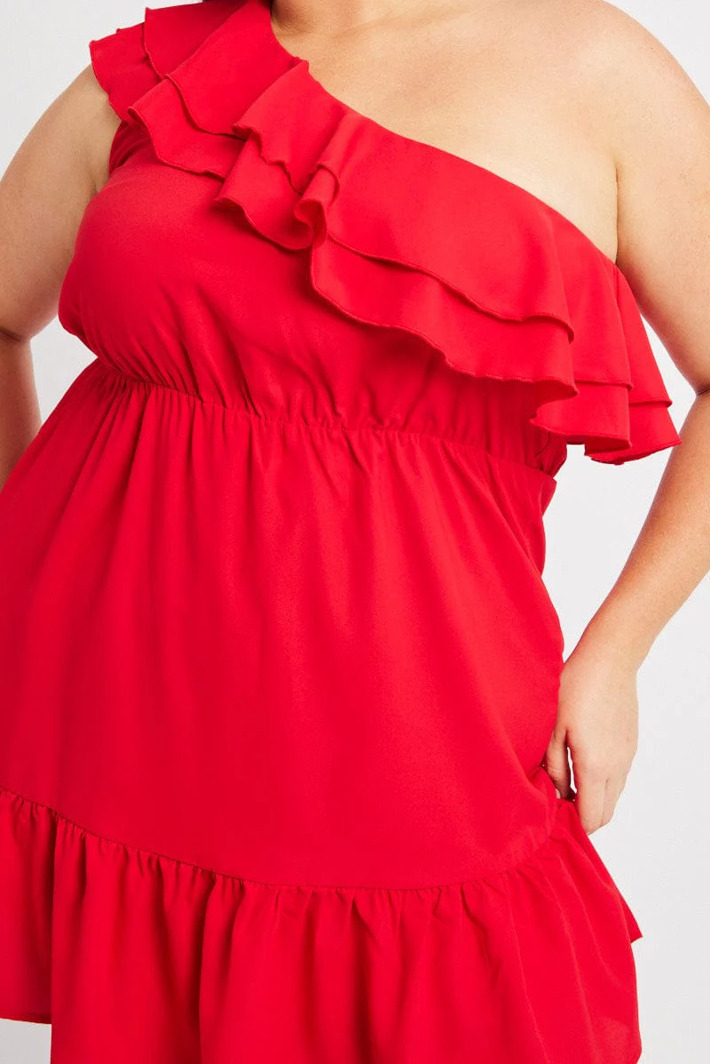 Red Frill One Shoulder Minidress - Image 6