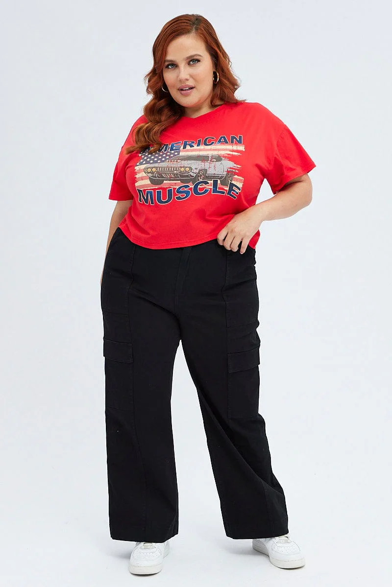 Red Graphic T-shirt American Vintage Crop Cotton - Image 2