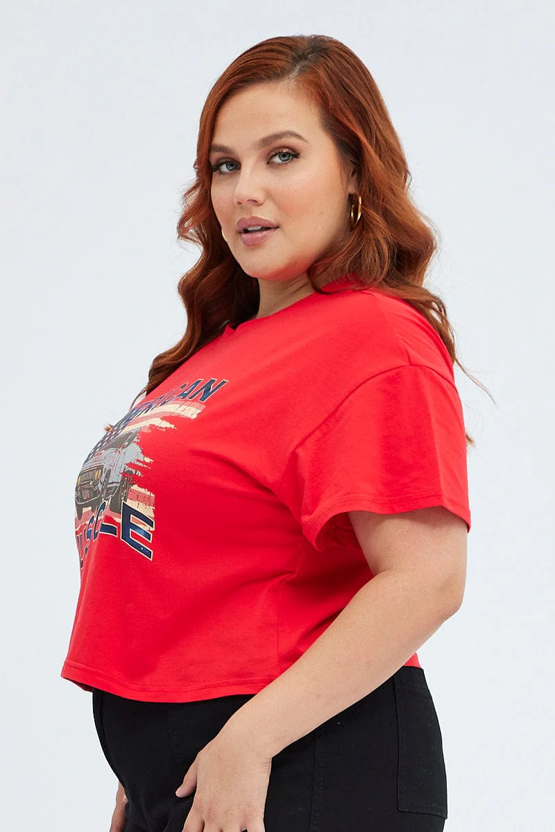 Red Graphic T-shirt American Vintage Crop Cotton - Image 4