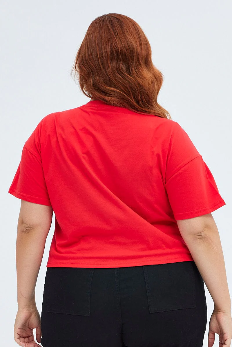 Red Graphic T-shirt American Vintage Crop Cotton - Image 5