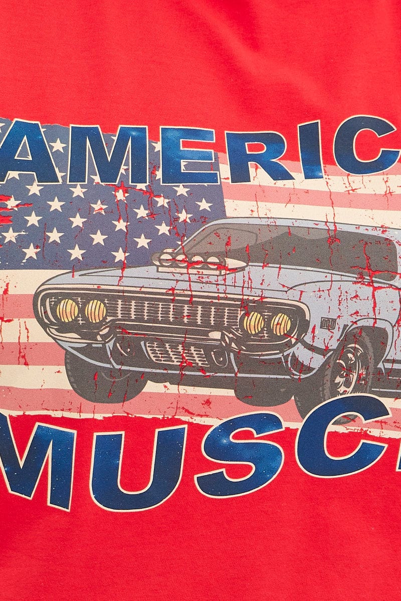 Red Graphic T-shirt American Vintage Crop Cotton - Image 6