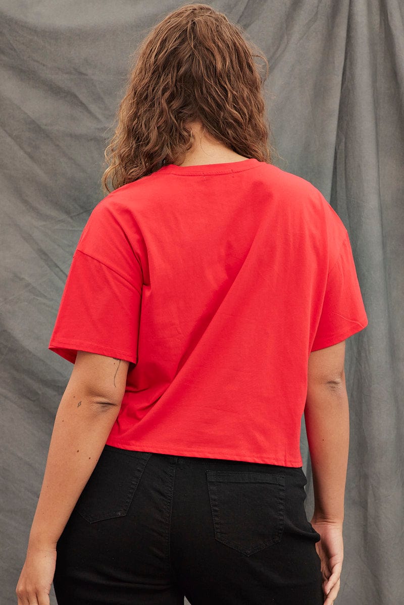 Red Graphic T-shirt Los Angeles Crop Cotton - Image 5