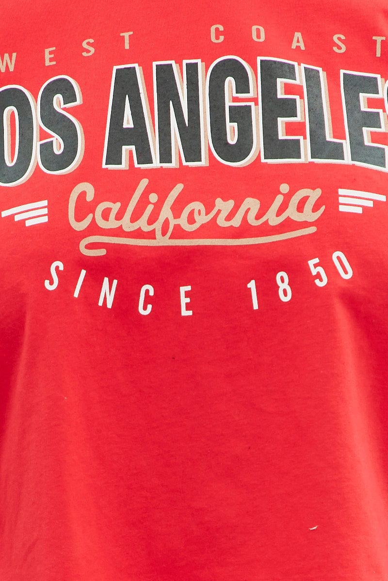 Red Graphic T-shirt Los Angeles Crop Cotton - Image 6