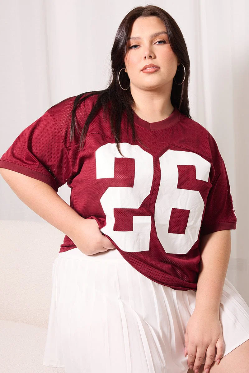Red Graphic T-shirt Short Sleeve Collared Neck