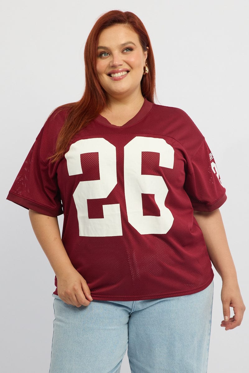 Red Graphic T-shirt Short Sleeve Collared Neck - Image 2