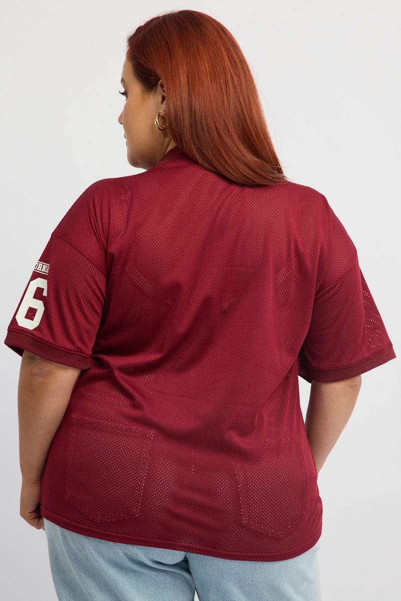 Red Graphic T-shirt Short Sleeve Collared Neck - Image 5