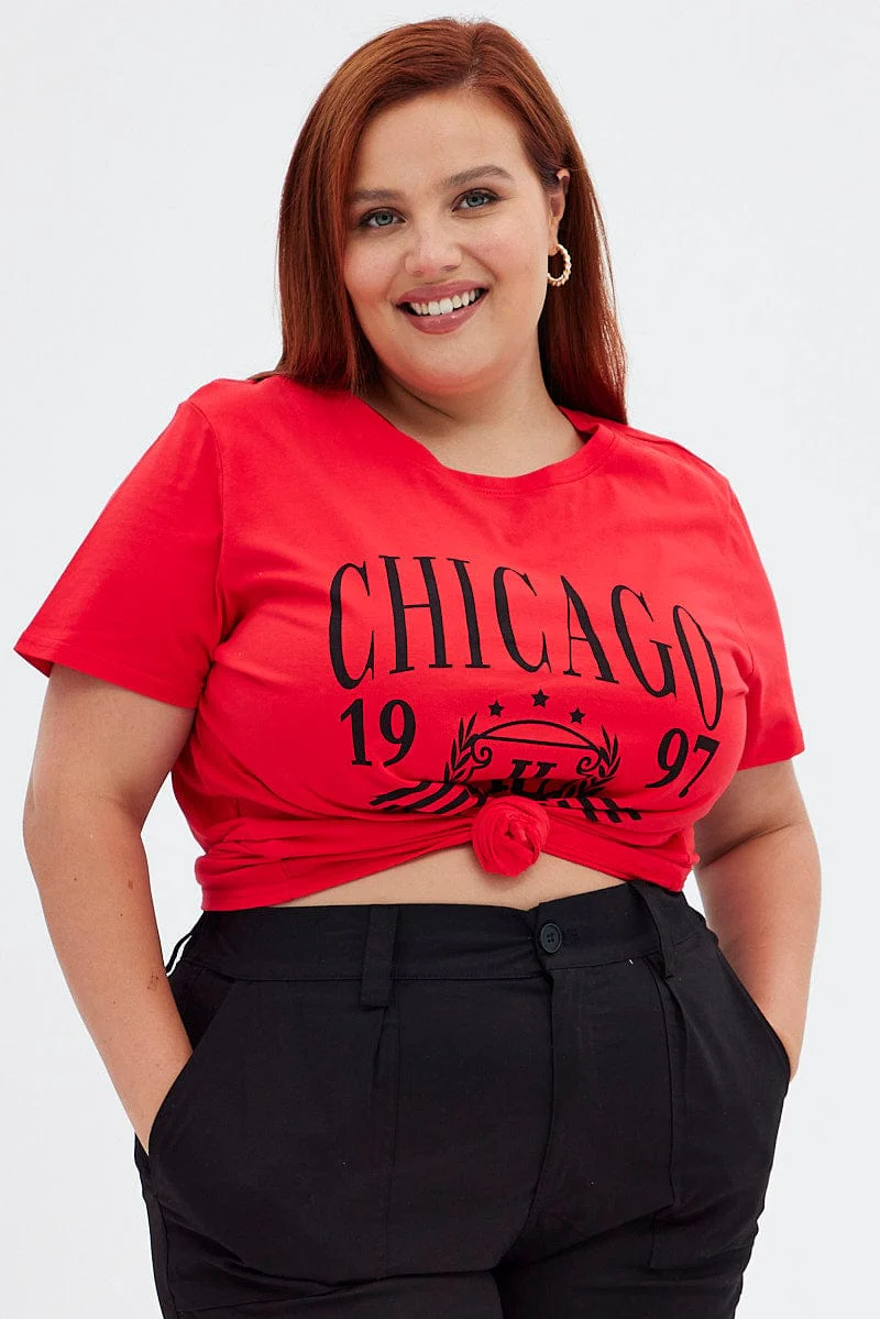 Red Graphic T-shirt Short Sleeve Crew Neck