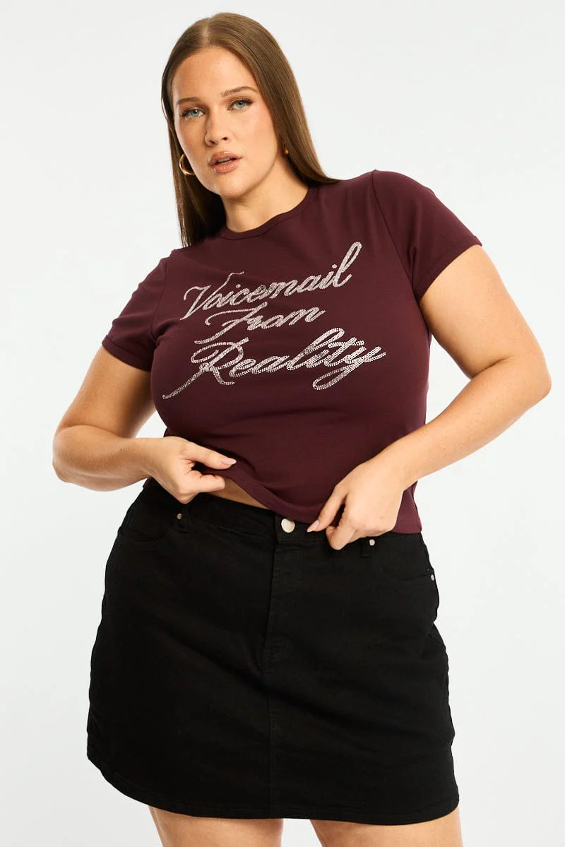 Red Graphic Tee Short Sleeve Rhinestone