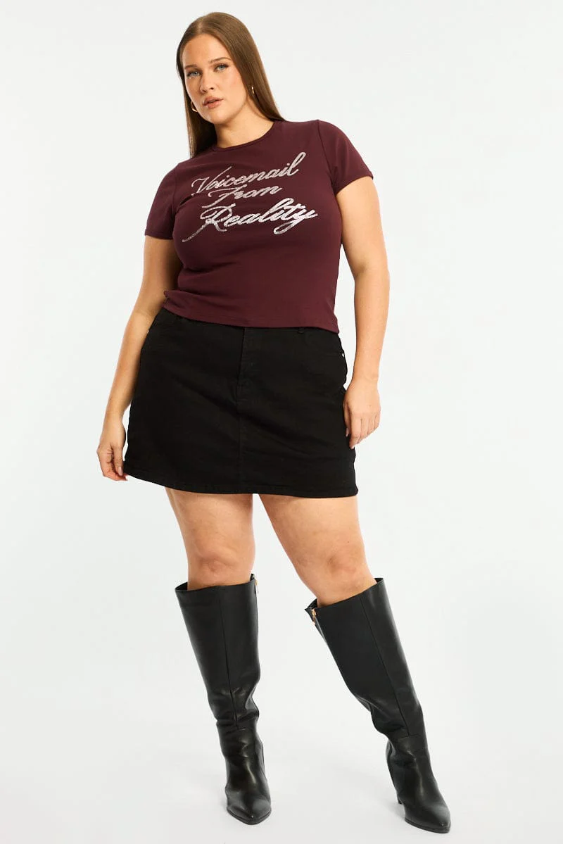 Red Graphic Tee Short Sleeve Rhinestone - Image 2