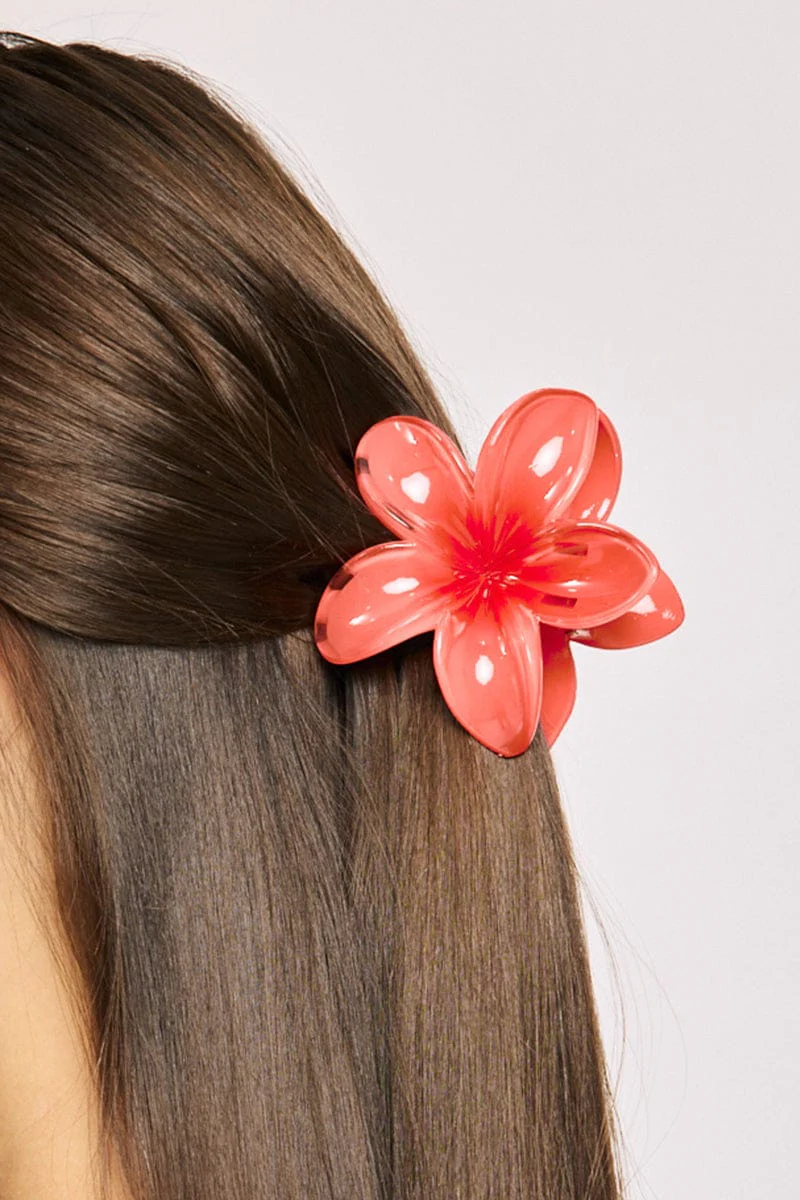Red Hibiscus Flower Claw Clip