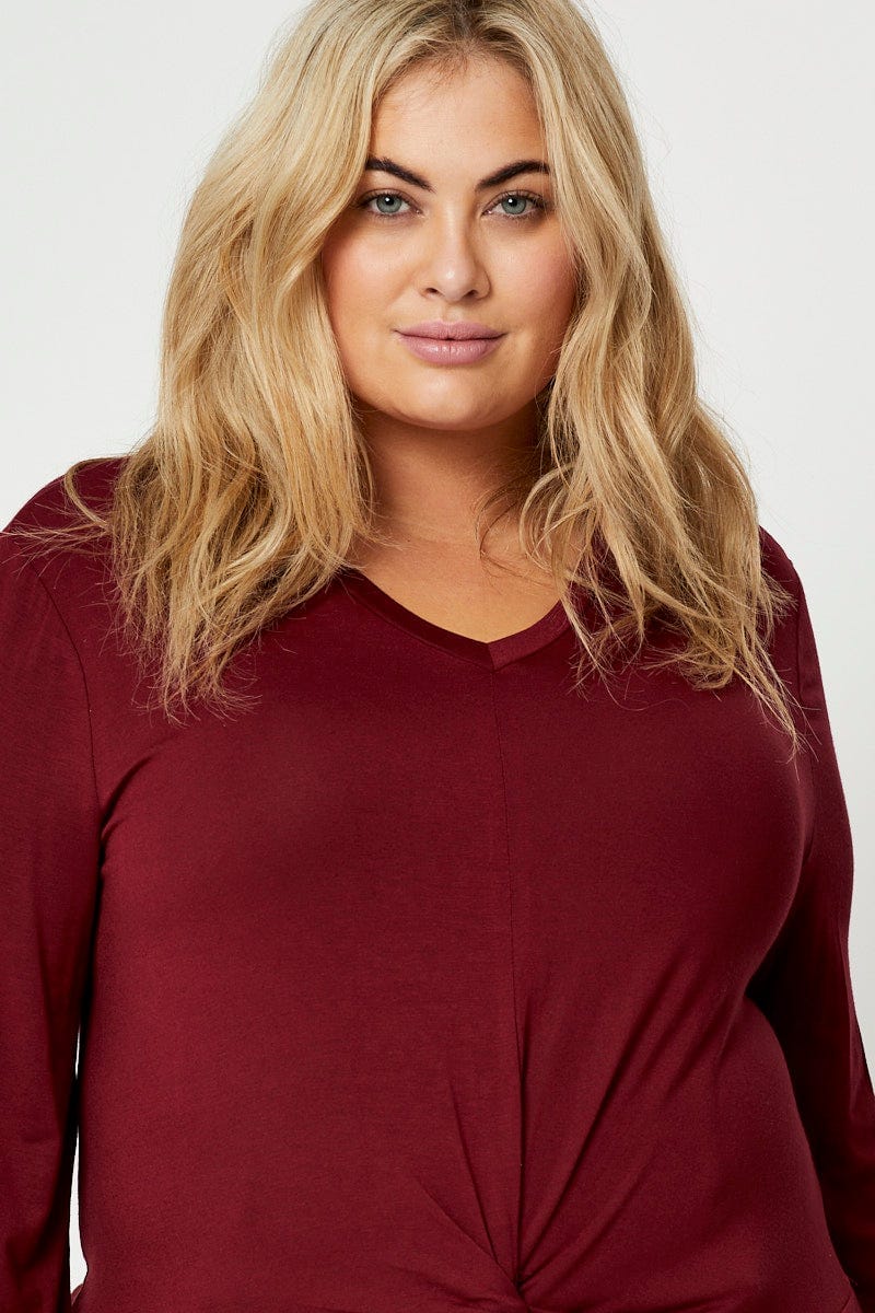 Red Jersey Top Bell Sleeve Twist Front V-neck - Image 5